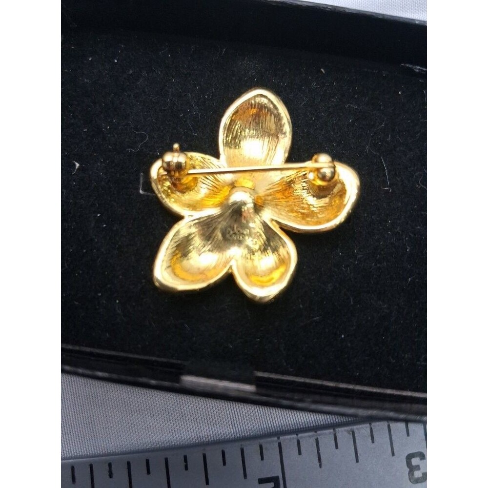 Joan Rivers Classics Collection Tortoise Shell Enamel Flower Pin Brooch Box - Picture 4 of 4